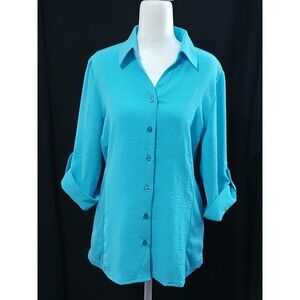 Ashley Blue Turquoise Button down Blouse Large NWOT